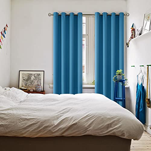 Steel Blue Blackout Curtains for Living Room 84 Inch Long (Steel Blue / 52"W x 84"L (Pack of 2))