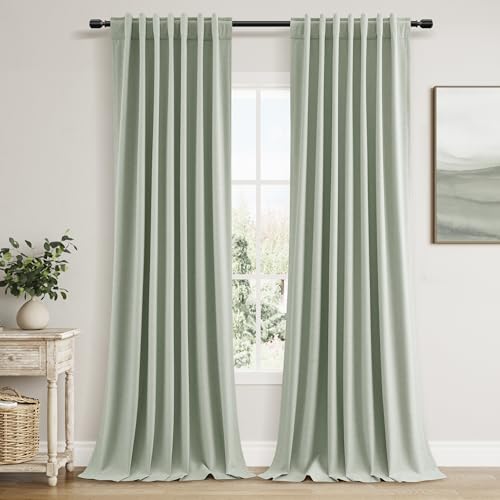 Mist Sage 100% Blackout Linen Curtains 90 Inch Length 2 Panels Set for Living Room Bedroom Back Tab (Mist Sage / 52"W x 90"L (Pack of 2))