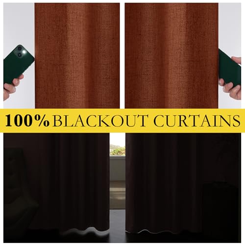 100% Absolutely Blackout Linen Curtains with Thermal Insulated Liner (42"W x 54"L (Pack of 2) / Burnt Orange)