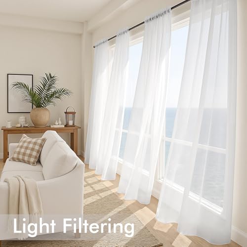 White Sheer Curtains 80 Inches Long 4 Panels 42 x 80 Inches (42"W x 80"L (Pack of 4) / White)
