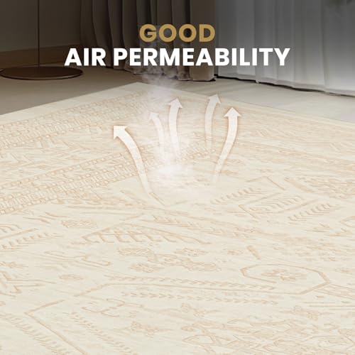 8x10 Retro Washable Area Rugs for Living Room (8' x 10' (Rectangular) / Light Brown-pale Yellow-white)