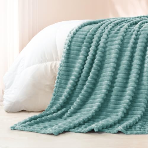 Striped Twin Size Fleece Blanket for Bed (Celadon / Twin ( 60x80 IN ))