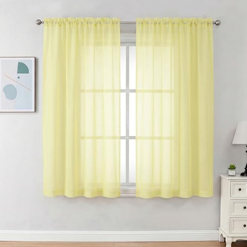 Sheer Curtains 63 Inch Length 2 Panels (Light Yellow / 42"W x 63"L (Pack of 2))