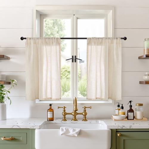 Natutal Linen Cafe Curtains 30 Inch Length (Natural / 30"W x 30"L (Pack of 2))