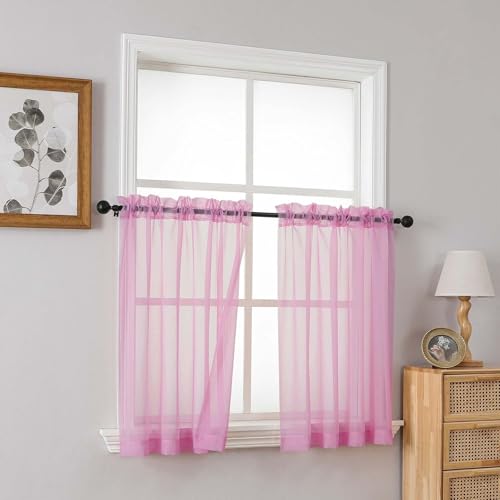 Light Pink Small Sheer Curtains 2 Panels Set (42"W x 36"L (Pack of 2) / Light Pink)