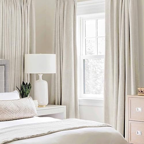 100% Blackout Linen Curtains for Bedroom 52x54 Inches Linen Beige (Linen Beige / 52"W x 54"L (Pack of 2))