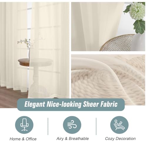 Cream Sheer Curtains for Window 96 Inches Long 2 Panels Set (42"W x 96"L (Pack of 2) / Cream)