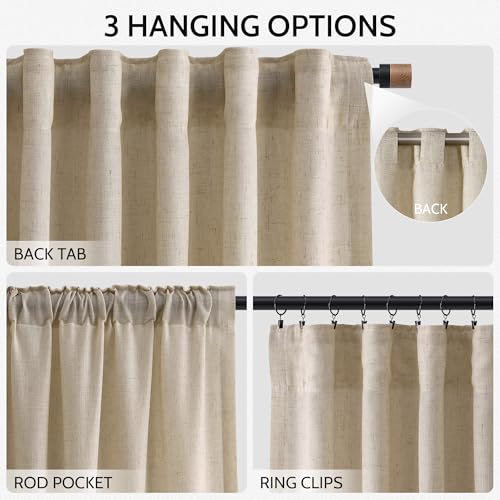 Taupe Burlywood Curtains 102 Inches Long for Living Room Linen Light Filtering Rustic Farmhouse Decor Curtains Back Tab Privacy Semi Sheer Curtain for Bedroom Office 52x102 (52"W x 102"L (Pack of 2) / Taupe Burlywood)