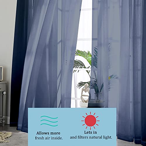 Sheer Curtains 54 inches Long 2 Panels Set (Navy Blue / 42"W x 54"L (Pack of 2))