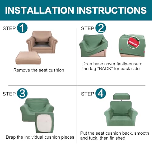 2 Piece Chair Covers Armchair Slipcovers for Living Room Armchair Sofa Cover with Individual Cushion Covers Feature Jacquard Fabric (Armchair (1 Cushion) / Loden Frost)