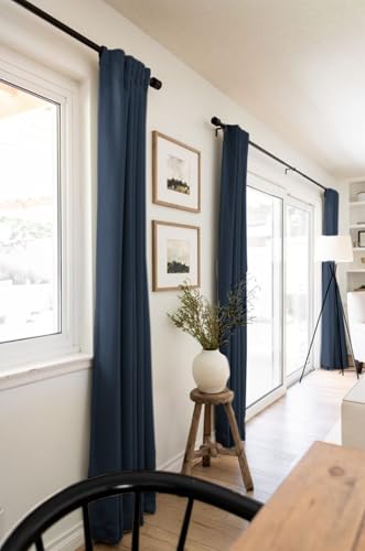 Linen Textured Total Blackout Curtains for Bedroom 84 Inches Long (Jet | Navy / 50"W x 84"L (Pack of 2))