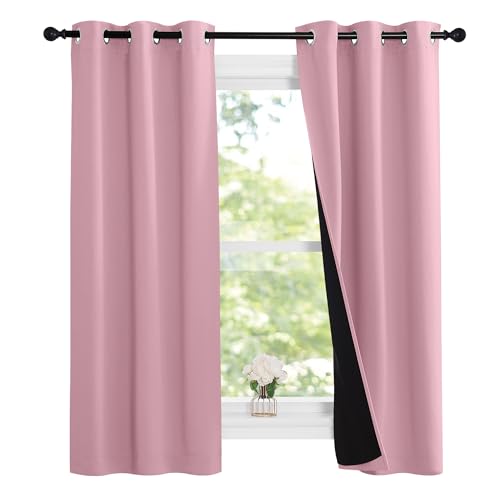 100% Blackout Short Curtains with Black Liners (Crystal Pink / 37"W x 63"L (Pack of 2))