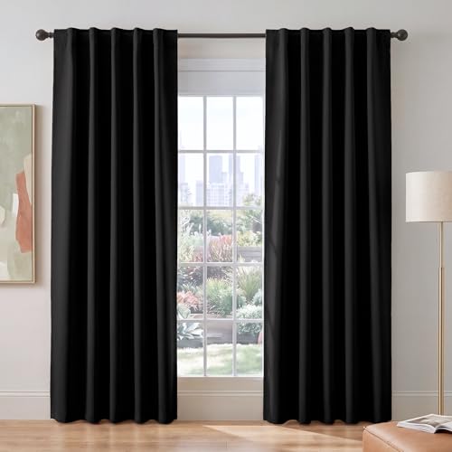 Black Blackout Living Room Curtains 84 inches Long (Black / 42"W x 84"L (Pack of 2))