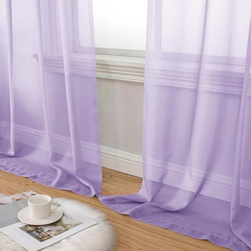 Lavender Sheer Curtain for Bedroom Living Room 72 Inches Long 2 Panels Set (Lavender / 42"W x 72"L (Pack of 2))