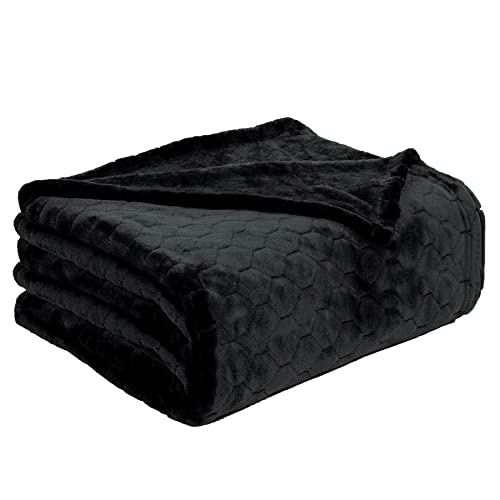 Fleece Blanket Fuzzy Plush Throw Blanket 50" x 60" (Black / Throw-50" x 60")