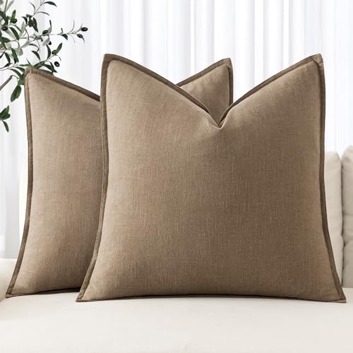 Decorative Linen Euro Sham Pillow Covers 24x24 Khaki (Khaki / 24" x 24" (Pack of 2))
