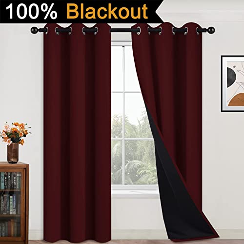Burgundy Red Blackout Curtains 84 Inches Long for Bedroom 42" Wide (42"W x 84"L (Pack of 2) / Burgundy Red)