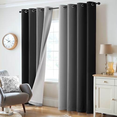 100% Blackout Curtains Ombre Black Curtains for Bedroom 72 Inch (52"W x 72"L (Pack of 2) / Black 2 Layers)