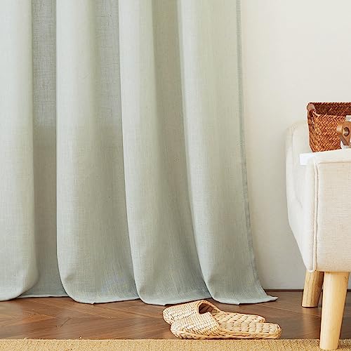 Linen Semi Sheer Curtains for Bedroom Living Room 84 inches Long (Sage Green / 52"W x 84"L (Pack of 2))