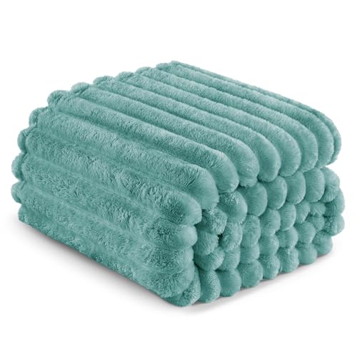 Striped King Size Fleece Blanket for Bed (Celadon / King ( 90x104 IN ))