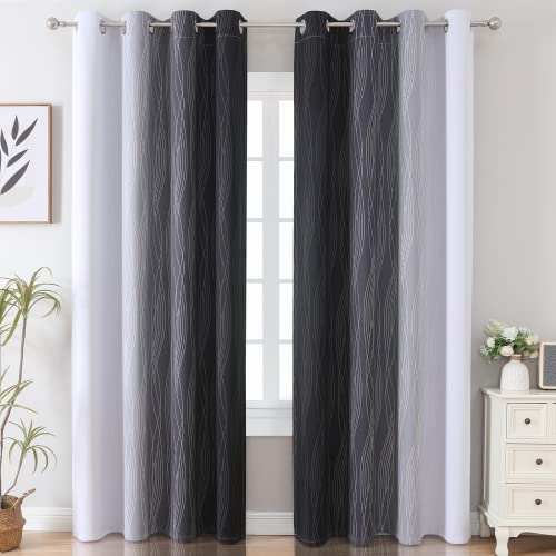 Black and Greyish White Ombre Blackout Curtains for Bedroom 52x96 Inch Long (Black and Greyish White / 52"W x 96"L (Pack of 2))