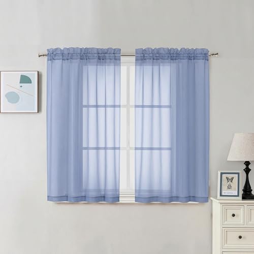 Sheer Curtains 45 Inch Long 2 Panels (Denim Blue / 42"W x 45"L (Pack of 2))