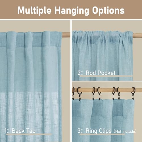 102 Inches Long Linen Curtains for Living Room Bedroom 2 Panels (Stone Blue / 52"W x 102"L (Pack of 2))