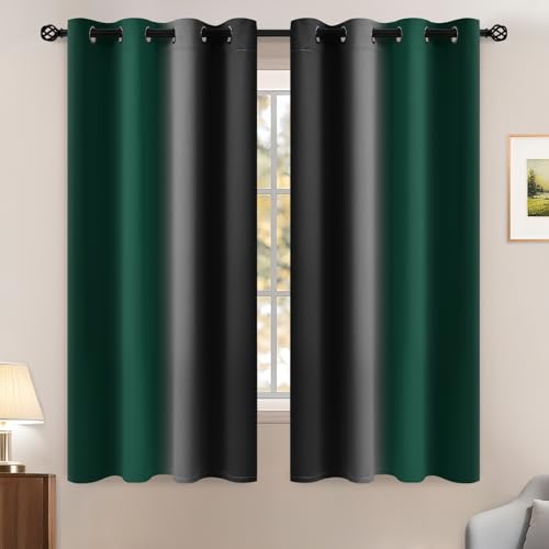 Dark Green Black Ombre Curtains 52x63Inche Long 2 (52"W x 63"L (Pack of 2) / Dark Green and Black)