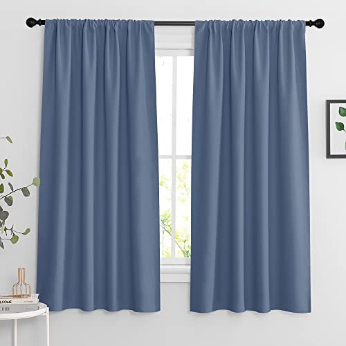 Extra Wide Blackout Curtains for Bedroom Living Room 63 inch Long (Stone Blue / 62"W x 63"L (Pack of 2))
