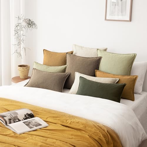 Linen Solid Decorative Throw Pillow Cover 16x16 Inch Light Green (16" x 16" (Pack of 2) / Seeding Green)
