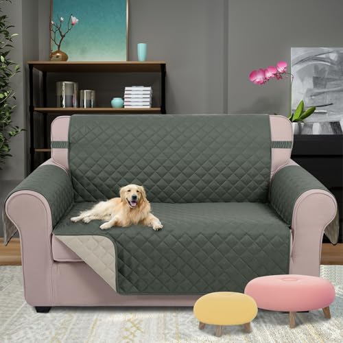 Loveseat Sofa Cover for 2 Cushion Couch (Grey/Beige / 54"loveseat-medium)