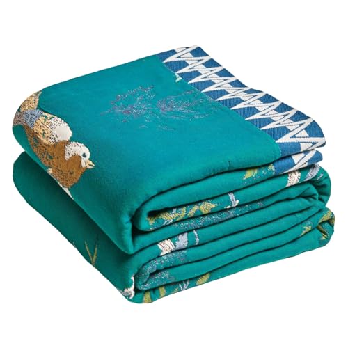 Boho Throw Blanket 60"x80" Aviary Botanical Cotton Throw Blanket (Teal Green / 60"x80")