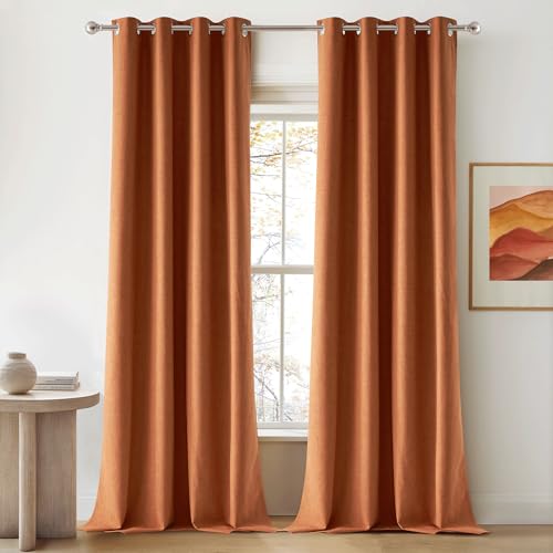 100% Absolutely Blackout Linen Curtains with Thermal Insulated Liner (52"W x 90"L (Pack of 2) / Terracotta)