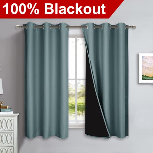 100% Blackout Short Curtains with Black Liners (Greyish Blue / 37"W x 40"L (Pack of 2))