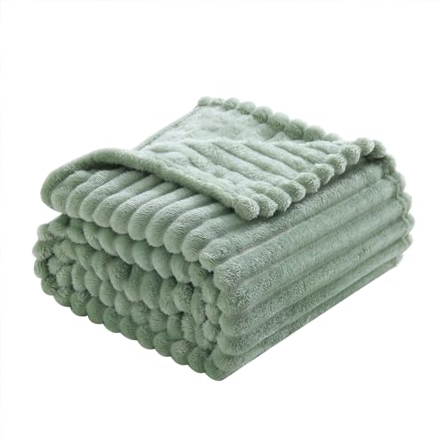 Sage Green Fleece Throw Blanket 108”×90” for Couch Sofa Livingroom (Sage Green / 108×90inch)