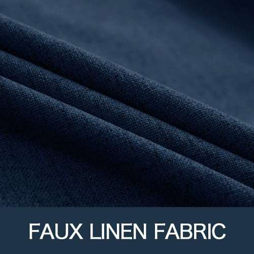 100% Blackout Linen Curtains for Bedroom 52x84 Inches Midnight Blue (Midnight Blue / 52"W x 84"L (Pack of 2))