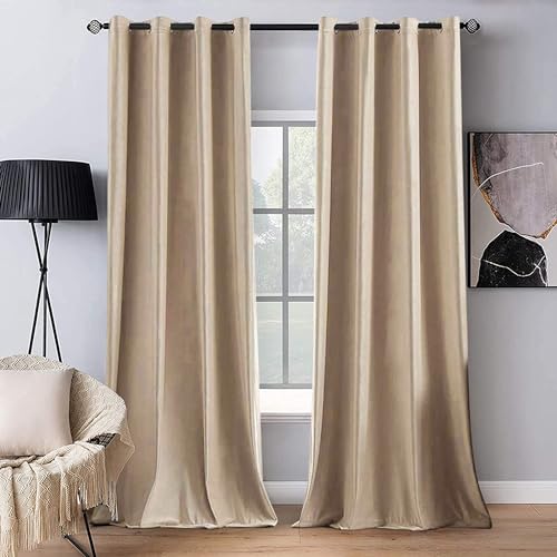 Velvet Curtains Camel Beige 52 x 90 Inch Length Set of 2 (Camel Beige / 52"W x 90"L (Pack of 2))