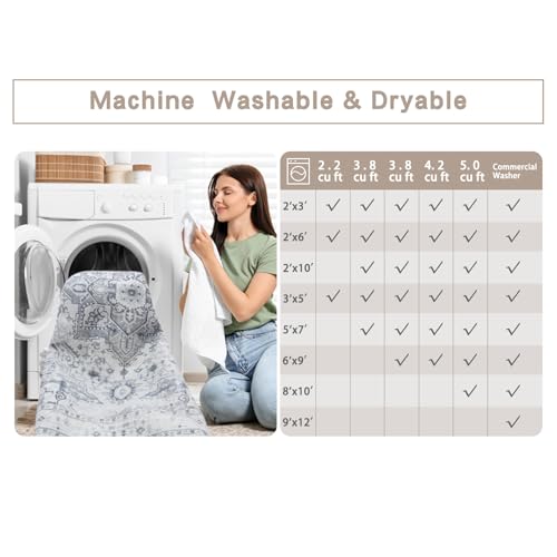 Washable Rugs 5x7 Area Rugs for Living Room (5' x 7' (Rectangular) / Grey/Cream/White/Light Blue)