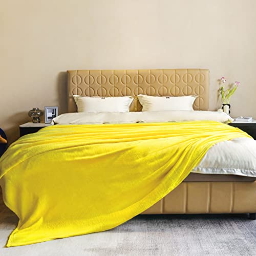 Yellow Fleece Plush Throw Blanket 90"x90"for Couch Sofa Fuzzy Cozy Flannel (Yellow / Queen(90"×90"))