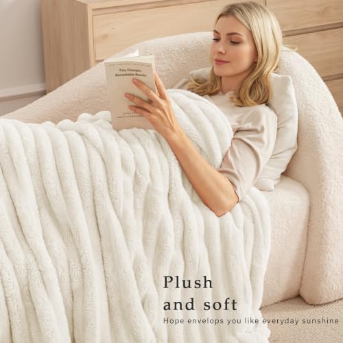 Striped Twin Size Fleece Blanket for Bed (Ivory / Twin ( 60x80 IN ))