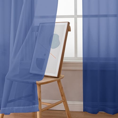 Royal Blue Sheer Curtains 72 Inches Long 2 Panels for Living Room (Royal Blue / 42"W x 72"L (Pack of 2))