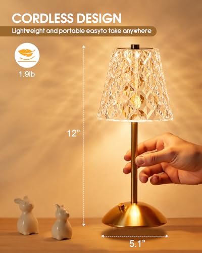 Rechargeable Cordless Table Lamp (Gold-Diamond)