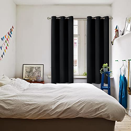 Black Blackout Curtains for Bedroom 63 Inch Long (Black / 38"W x 63"L (Pack of 2))