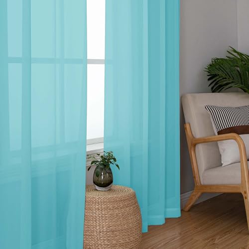 Aqua Sheer Curtains for Bedroom Living Room 72 Inches Long 2 Panels Set (Aqua / 42"W x 72"L (Pack of 2))