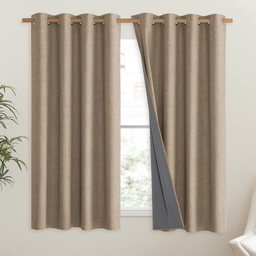Burlap Blackout Curtains for Dining Room 52" w x 63" L 2 Panels (52"W x 63"L (Pack of 2) / Burlap)