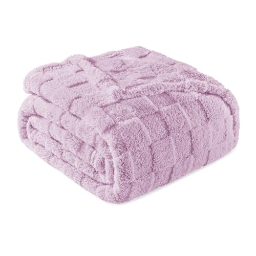 3D Checkered Fleece Throw Blanket for Couch (Light Purple / Throw (50"x60"))
