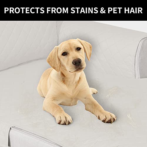Reversible Chaise Lounge Couch Cover Water Resistant Sofa Cover Sectional L Shaped Sofa Slipcover with Adjustable Straps Furniture Protector for Dogs (Ivory/Ivory / Medium Lounge Chaise)