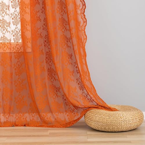 Vintage Lace Curtains 72 Inches Long (Burnt Orange / 52"W x 72"L (Pack of 2))