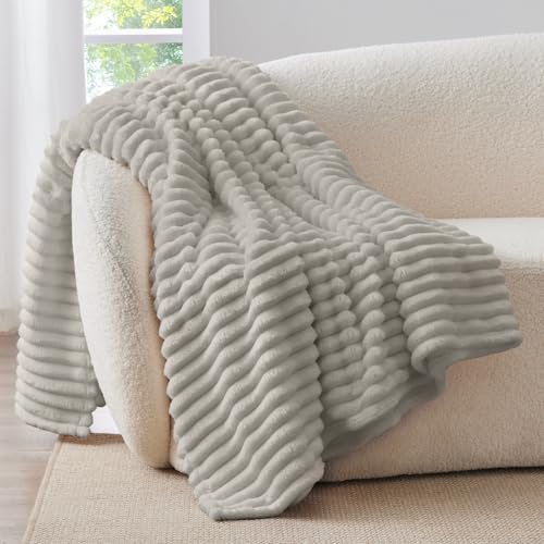 Ribbed Twin Blanket for Couch & Bed (Light Grey / Twin(60"x80"))