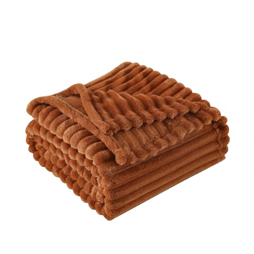 Burnt Orange Fleece Throw Blanket 50”×70” for Couch Sofa Livingroom (Burnt Orange / 50×70inch)